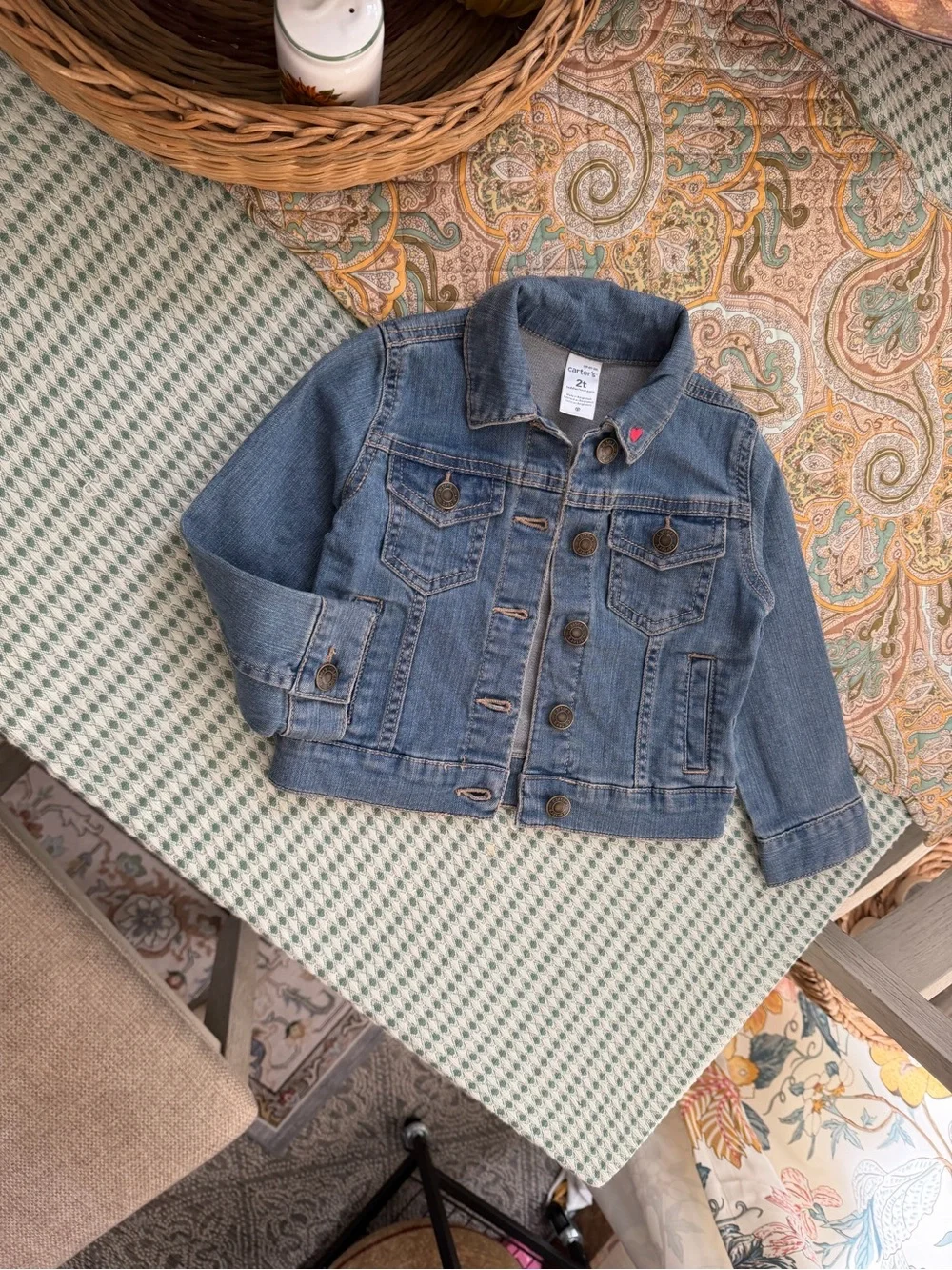 Carter's Jean Jacket 2T Toddler Girl Blue Denim Jacket with Pink Heart Accent